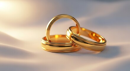 Golden Wedding Rings Layered on Soft Fabric