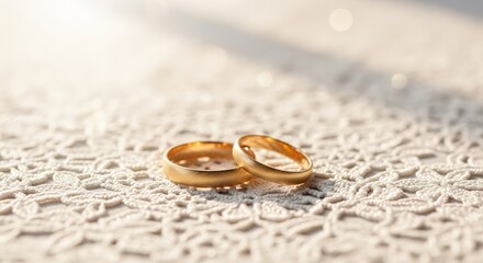 Golden Wedding Rings on Lace, Marriage Concept.