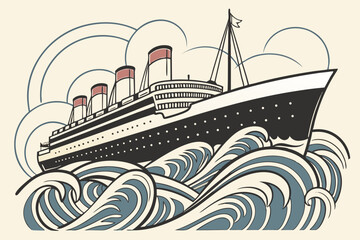 Obraz premium Art deco ocean liner sailing through stylized waves