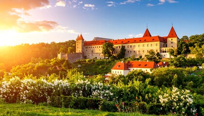 Fototapeta premium Medieval castle at sunset