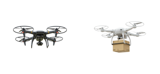 Drone delivery demonstration urban environment technology showcase aerial perspective innovative logistics. Cut out set png