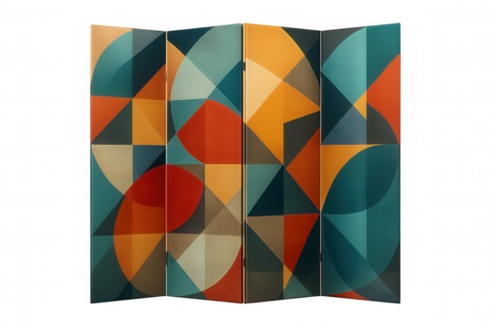 Stylish folding screen with a colorful geometric pattern, isolated on transparent background, adds a touch of modern art to interior design - Powered by Adobe