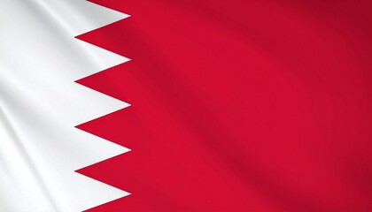 Flag of Bahrain with red field and white serrated band of five triangles on hoist side.