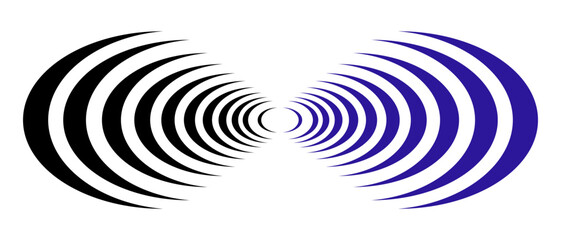 Optical illusion logo vector. Black and blue concentric ellipse shapes creating 3D tunnel illusion, abstract graphic design element.