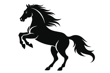 Obraz premium Black silhouette of a horse rearing isolated on white background