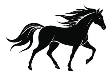 Obraz premium Black running mustang horse silhouette vector illustration with flowing mane and tail