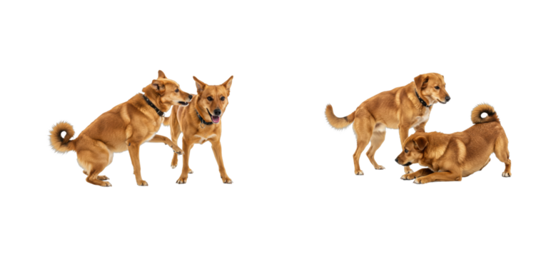 Playful dogs engaging in fun activities at home indoor space animal bright environment. Cut out set png