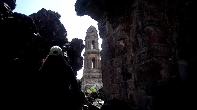 Ruins of a Catholic church where the Paricut&iacute;n volcano erupted. Mexico.