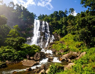 Lush waterfall cascading into a rocky stream (1)