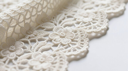 Obraz premium Closeup of Ivory Scalloped Lace Knit Fabric Texture