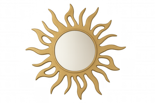 Sunburst golden mirror reflecting luxurious decor, radiating glamorous metallic design against transparent backdrop - Powered by Adobe