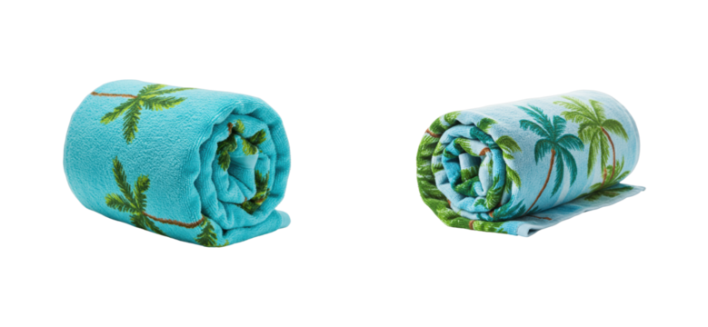 Tropical-themed bath towels for relaxing beach days home product bright and colorful top summer vibes. Cut out set png