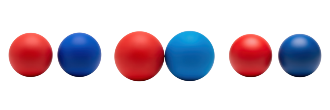 Red and blue pickleball balls in pairs isolated on transparency background with smooth surface and round shape for sport equipment