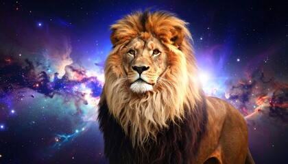 Fototapeta premium Majestic lion in cosmic backdrop (1)