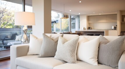 Fototapeta premium Minimalist living space with clean-lined furniture and neutral tones, embodying modern simplicity and calm elegance.