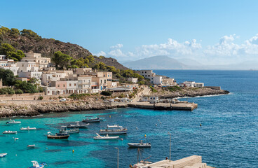 View of the Levanzo island, smallest of the Aegadian Islands in the Mediterranean Sea in Sicily, province of Trapany, Italy