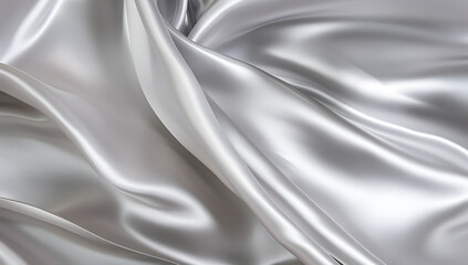 Obraz premium Luxurious flowing silver satin fabric with soft folds and elegant sheen