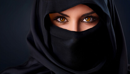 Naklejka premium Mysterious middle eastern woman wearing a Hijab staring with brown eyes