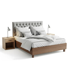 Obraz premium bed with pillows isolated on white - cama no fundo branco