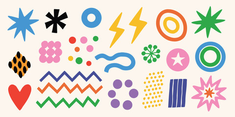 Vibrant collection of abstract geometric shapes and icons