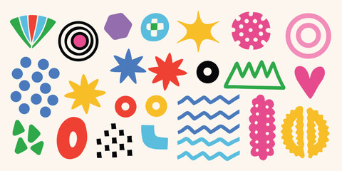 Vibrant abstract shapes and patterns in a playful composition