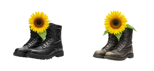 Creative artistry combat boots with sunflowers studio minimalist nature fusion. Cut out set png