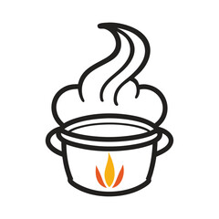Minimalist single-line chef hat with steaming soup bowl vector illustration, perfect for culinary branding, restaurant logos, kitchen art, and cooking designs