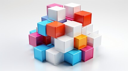 Obraz premium Colorful cubes stacked in a pyramid on white, 3D geometric composition