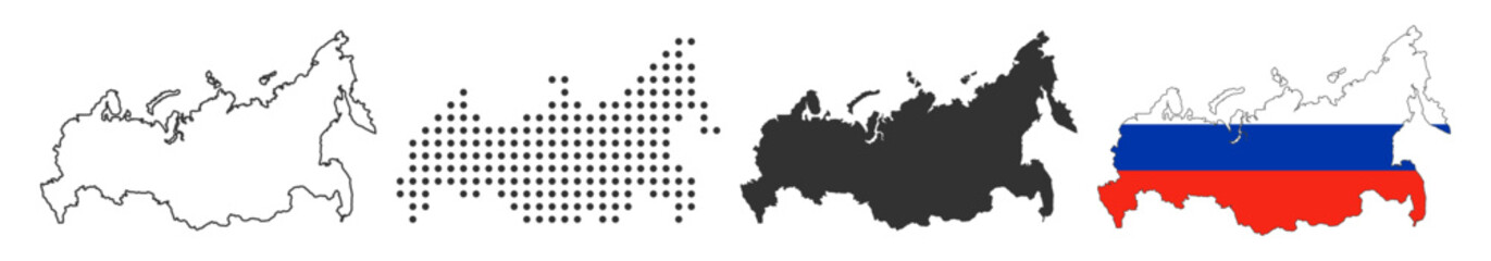 russia map flag icons collection on transparent background
