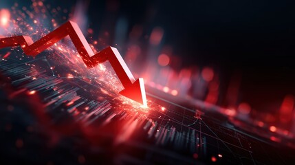 Red Arrow Declining on Digital Financial Market Chart