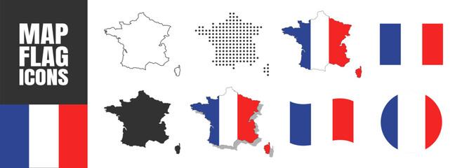 Map flag France icons on transparent background