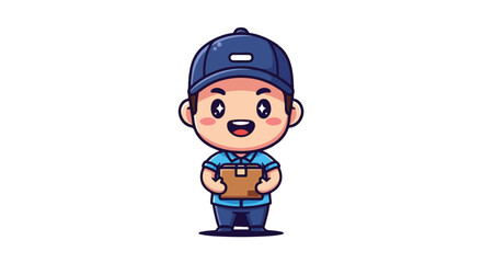 Charming VECTOR illustration of a friendly delivery person, a cheerful courier holding a package, perfect for various business and service-related designs.