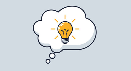 Creative Thought Bubble, Light Bulb Concept, Graphic Design, Minimalist Environment, Illustrative Art Style, Inspirational Ideas