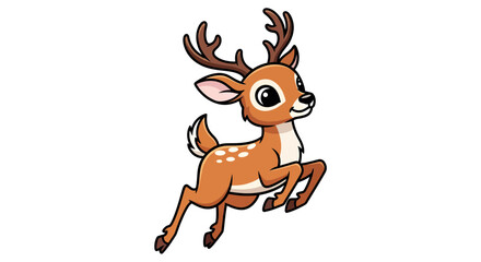 Playful Cartoon Deer Running Through a Whimsical Forest Landscape - Digital Illustration