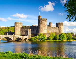 Medieval castle on a river