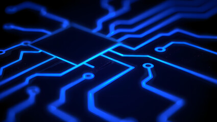 Abstract Blue Neon Circuit Board: Futuristic Technology Background Image