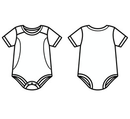 Baby Onesie Template Outline - Infant Bodysuit Front Back Line Art Vector Mockup