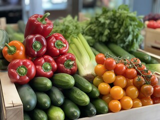 Fresh Vegetables and Produce Display at Local Farmers Market for Healthy Eating and Lifestyle