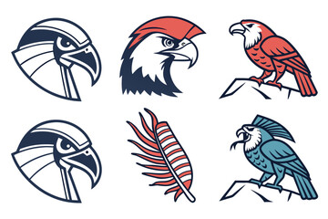 Fototapeta premium Vector art of collection of eagle head and bird mascot isolated on white background