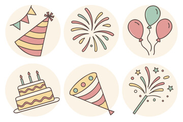 Vector art of collection of birthday party celebration vector icons isolated on white background