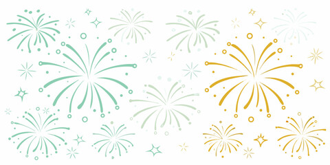 Festive fireworks and stars in teal and gold