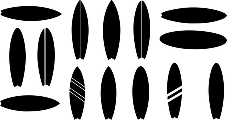 Surfboard icon silhouette, surfboard symbol	