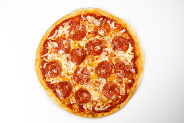 Whole Pepperoni Pizza Menu Item on white background, top down view © VividEdgeProductions