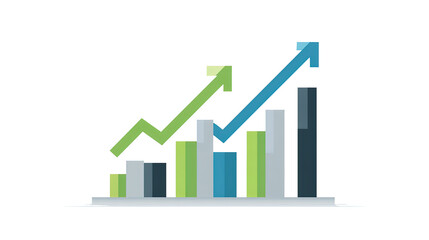 Statistics and economic histogram with upward arrow showing business growth