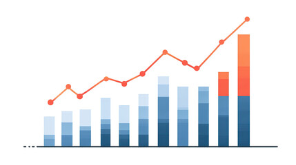 Statistics and economic histogram with upward arrow showing business growth