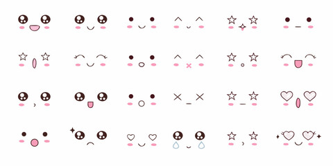 Collection of cute kawaii anime emoticon faces with various expressions