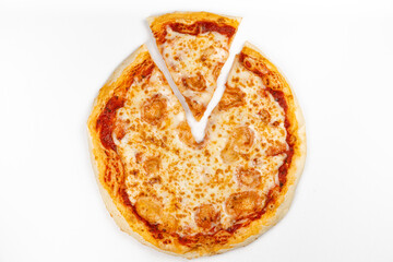 Sliced Cheese Pizza Menu Item on white background, top down view