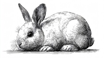 Engraved Rabbit Illustration on White Background for Graphic Design Projects