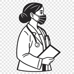 Vector art of female doctor with mask and stethoscope isolated on white background