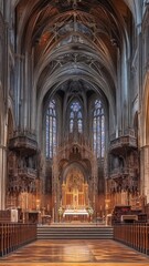 Obraz premium Majestic Cathedral Interior with High Arches and Beautiful Choir